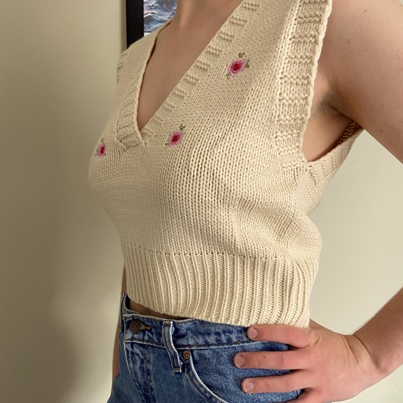 Tops - Rose Embroidered Sweater Vest